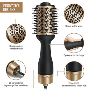 Vinsic Hot Air Brush, One Step Hair Dryer Brush for Fast Drying Straightening Curling Salon, Golden and Black