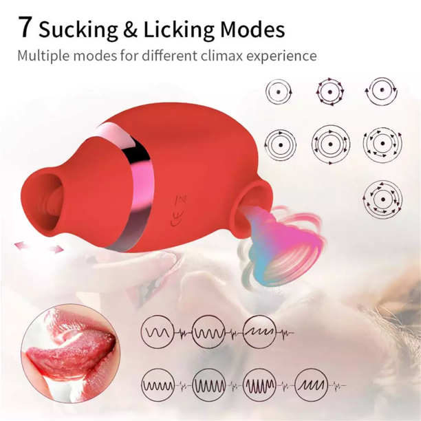 Sucking Licking Toy, 2 in 1 Licking & Vibrating Clitoral Nipples Stimulator, 7 Modes for Quick Orgasm Tongue Licker, Rechargeable Adult Sex Toys for Women Couples, Red