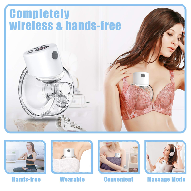Electric Breast Pump Vinmall Wearable Breastfeeding Pump with LCD Display, Wireless Portable Milk Extractor Rechargeable Hands-Free Breastpump (Single)
