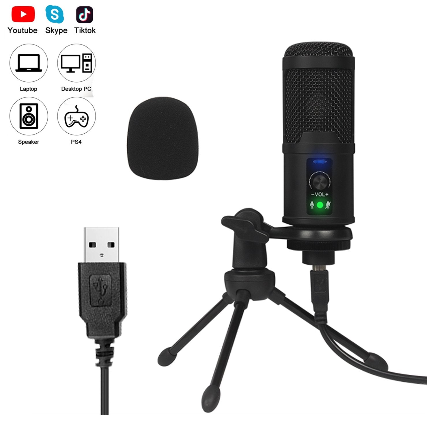 USB PC Microphone Kit, 192kHz/24Bit Professional Supercardioid Condenser Mic with Tripod for Skype YouTuber Karaoke Gaming Recording
