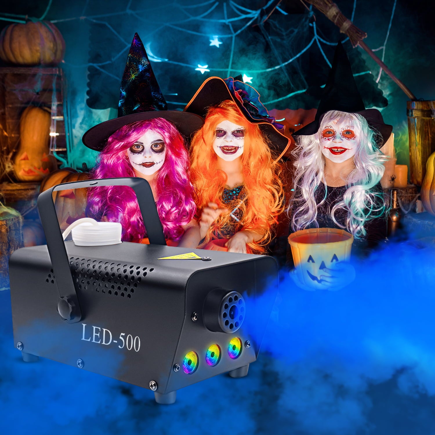 Smoke Machine Fog Machine Halloween Party 3 LED Stage Lights