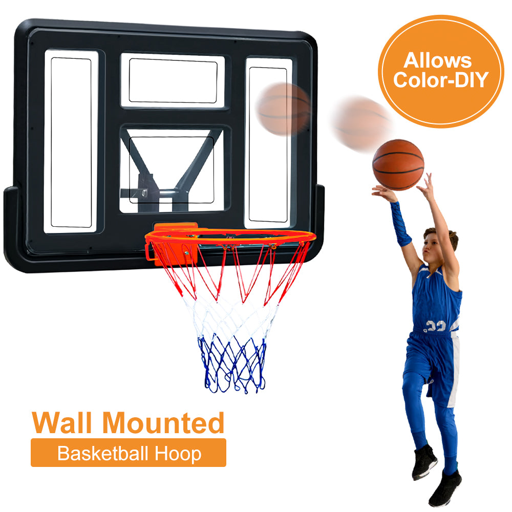 Indoor Basketball Hoop for Kids and Adults, Portable Wall Mounted Basketball Hoop Professional Indoor Outdoor Basketball Goal Set, 44" Shatterproof Backboard 18" Rim, Enable Color-DIY