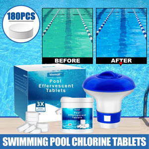 180Pcs Swimming Pool Chlorine Tablets with Floating Dispenser, Spa Cleaning Tablets Effectively