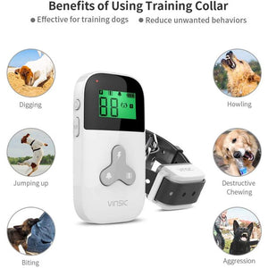 Vinsic Dog Training Collar,Waterproof Dog Shock Collar,1000 ft Remote Range Anti Barking Training Collar for Dog,USB Rechargeable Dog Bark Collar for Small Medium Large Dogs With LCD Display,White