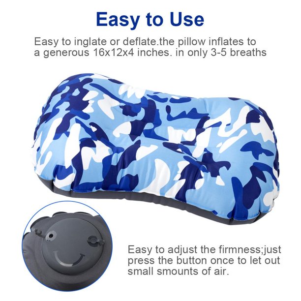 Ultralight Inflatable Camping Travel Pillow, Compressible, Compact, Comfortable, Inflating Pillows for Neck & Lumbar Support While Camp, Hiking, Backpacking, Traveling, Car