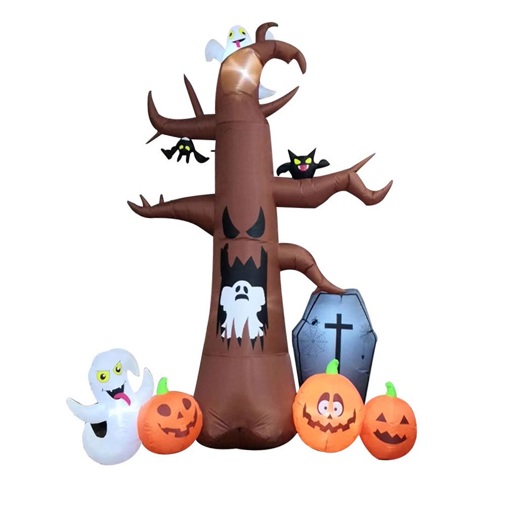 8 Ft Halloween Inflatables Dead Tree Decorations, Blow Up Party Decor with Ghosts, Pumpkins, Tombstones, Built-in LED Lights with Stakes, for Indoor Outdoor Holiday Party Yard Garden