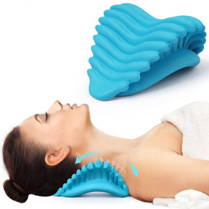Doosl Neck Cervical Traction Device, Neck Stretcher for TMJ Pain Relief, Neck and Shoulder Relaxer for Cervical Spine Alignment, Chiropractic Pillow for Muscle Relax and Stiffness Light Blue