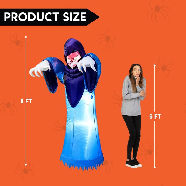 8 FT Halloween Inflatable Giant Spooky Warlock with Build-in LED Blow Up Inflatables, Towering Terrible Ghost Warlock for Lawn Yard Garden Outdoor Holiday Decor