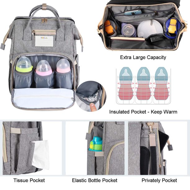 3 In 1 Diaper Bag Backpack, Portable Mummy Bag Include Insulated Pocket, Multi-Functional Baby Diaper Bag Backpack With Diapers Changing Station For Essential Items,J344