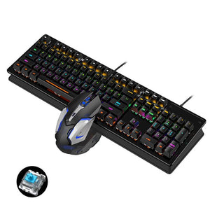Gaming Keyboard and Mouse Combo, Mechanical Gaming Keyboard LED Rainbow Backlit, Full Key Rollover 104 Keys, Gamers Keyboard Blue Switches for Gaming, Work, Home, Office, PC, Mac, Windows