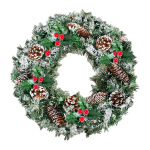 Melliful Christmas Wreath, 24-inch Artificial Snow Flocked Christmas Wreath with Pinecones and Red Berries, Un-Lit