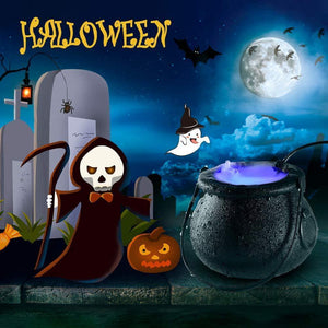 Halloween Fog Machine Mist Cauldron LED Smoke Machine with Colorful Lights, Halloween Party Mist Maker Fogger Mist for Halloween, Black