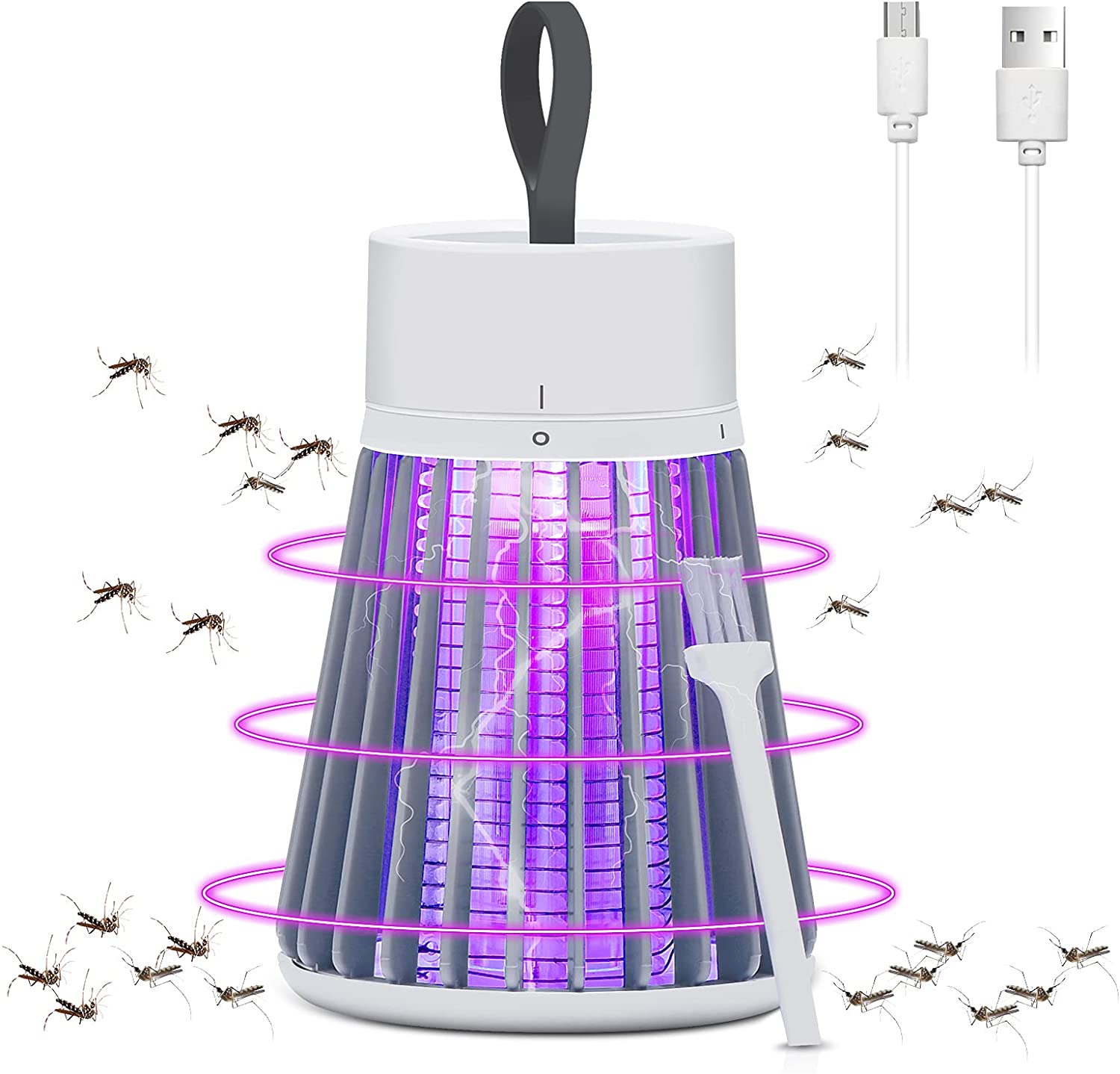 Bug Zapper, Rechargeable Mosquito and Fly Killer Indoor Light with Hanging Loop Electric Killing Lamp Portable USB LED Trap for Home Bedroom Outdoor Camping