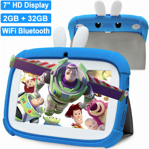 7 inch Kids Tablet, Android 11 Tablet for Kids, 2GB+32GB, WiFi Bluetooth Tablet PC, Toddlers Children Kids Learning Tablet, IPS Screen, Parental Control, Cute Rabbit Kid-Proof Case, Blue