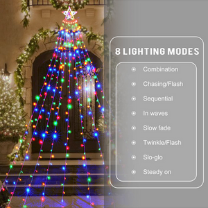 iFanze Outdoor Christmas Decoration Star Lights, 14 Top Star Waterfall Tree Lights, 350 LEDs Waterproof LED String Lights for Christmas, New Year, Garden, Yard Decor - Multicolor