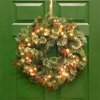 24" Pre-Lit Christmas Wreaths with Lights , Battery Operated Christmas Gold Bow Ball Santa Claus Wreath, Xmas Wreath Decor for Front Door Window Fireplace Indoor Outdoor ,Green