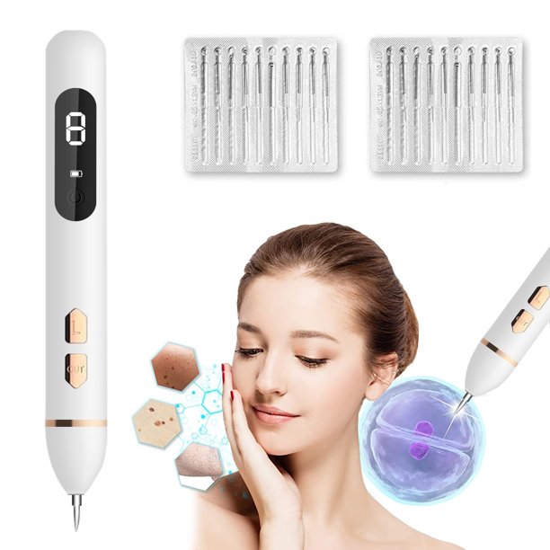 Xpreen Dot Mole Remover Pen, Dark Spot Removal, Portable USB LCD Charge Electronic High Tech Ion Device, Skin Tag Freckle Wart Dot Remover with 20 Replaceable Needles