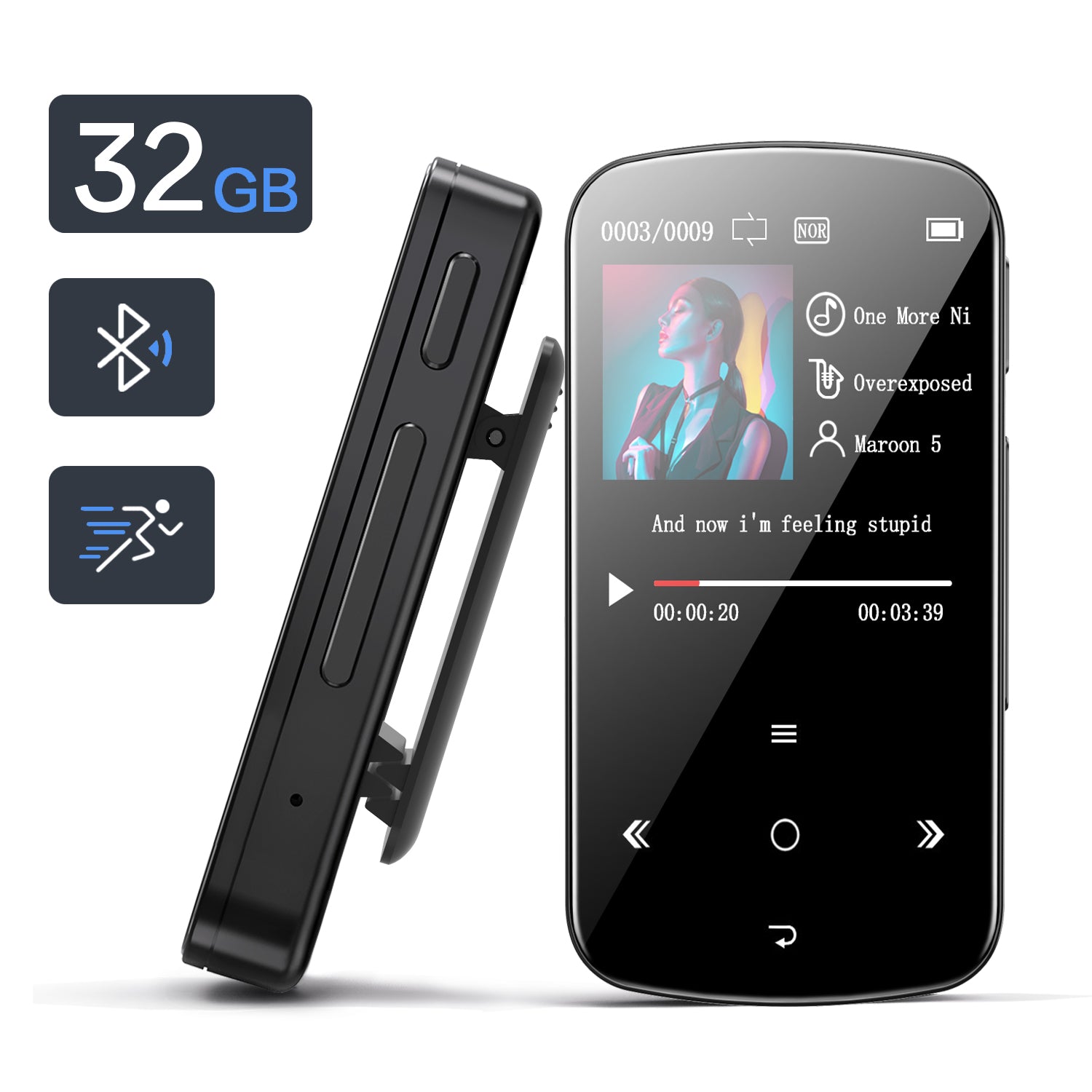 Doosl MP3 Player, 32GB Sports MP3 Player with Bluetooth FM Radio, Mini Portable Clip Walkman Player, Smart Touch Button HiFi Audio Player