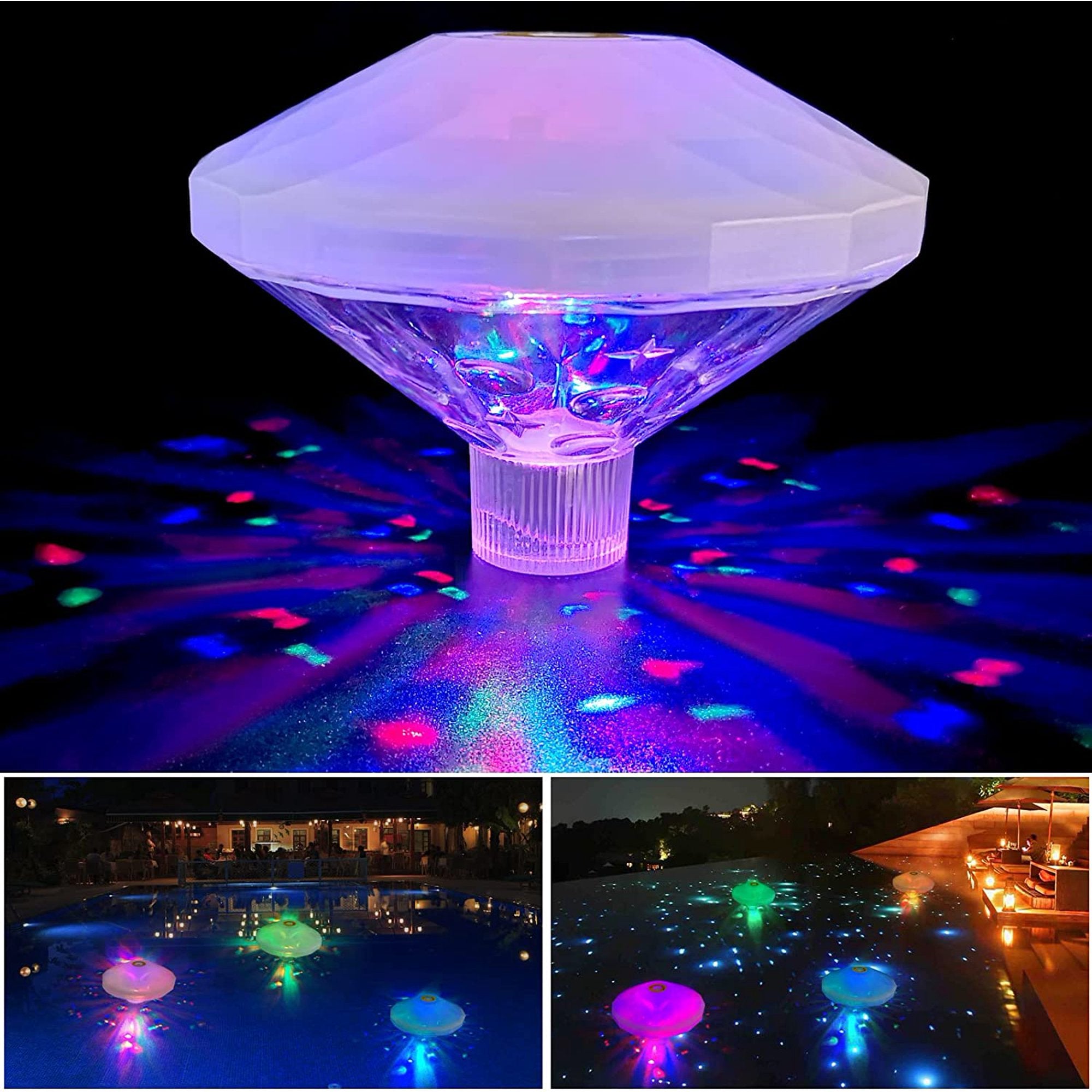 Swimming Pool Lights, LED Color Changing Floating Pool Lights with 8 Modes Lighting Underwater Battery Powered Waterproof Pool Light for Swimming Pool Pond Fountain Garden Party Decoration