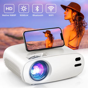 Projector, WiFi Bluetooth Projector, 1080P Movie Projector, 9200L HD Outdoor Indoor Projector, Home Theater Projector for Phone/TV Stick/PC/ Laptop/ PS4/Xbox, Include 120 Inch Projector Screen