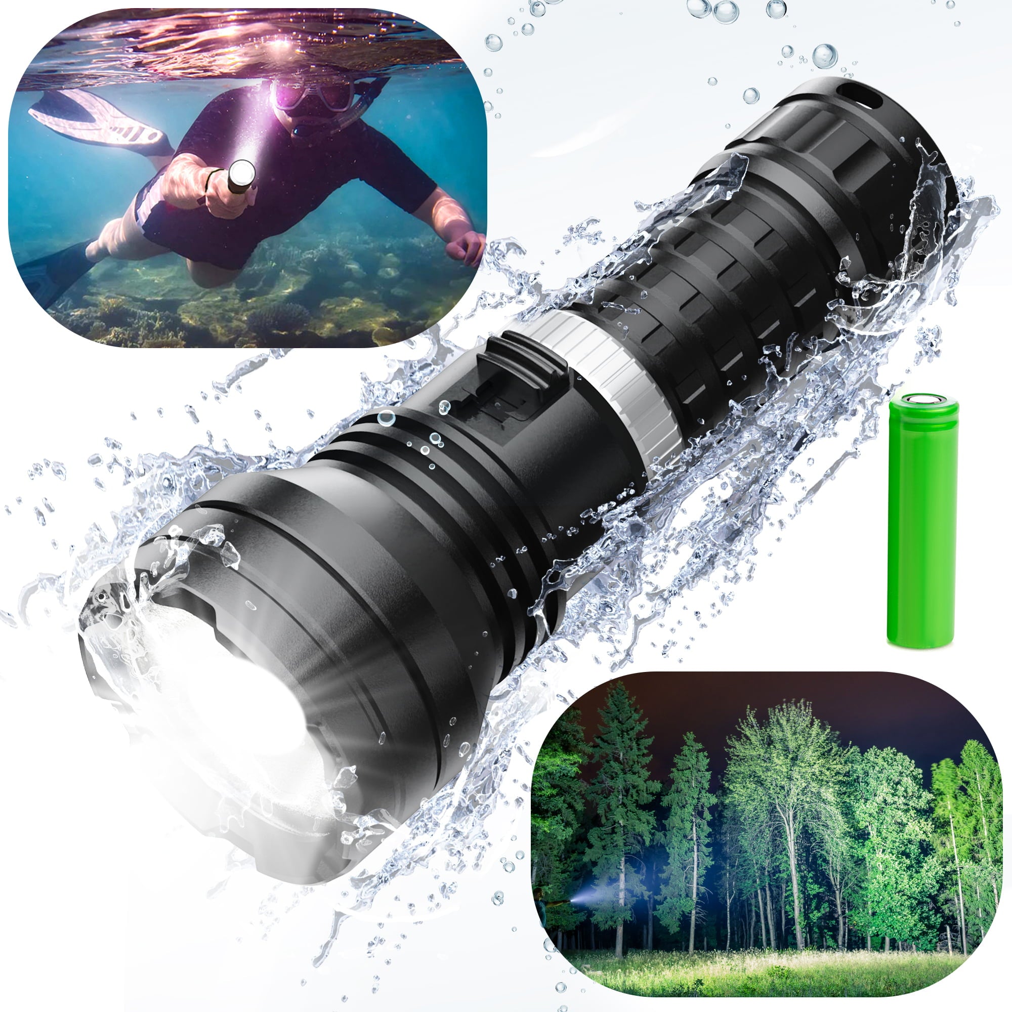 100000 Lumens Powerful Flashlight, Rechargeable LED Diving Flashlight, IPX8 Underwater Scuba Light, Super Bright Flash Light for Hiking Hunting Camping Outdoor Emergencies
