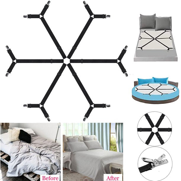 5 STARS UNITED Bed Sheet Straps Set, Elastic Fasteners with Metal Clips,  Sheet Holders for Corners, Fitted Sheet Clips to Hold Sheets in Place, Bed