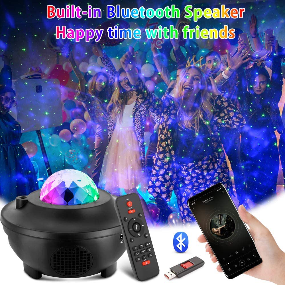 Star Projector Ocean Wave Night Light Projector with Bluetooth Speaker, Galaxy Night Light with Remote Control Star Light Projector for Bedroom/Game Room/Home Theatre/Night Light Ambiance