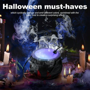 Melliful Halloween Witch Cauldron with Mist Maker 12 LED Color Light, Smoke Fog Witch Pot for Holiday Halloween Party Decor