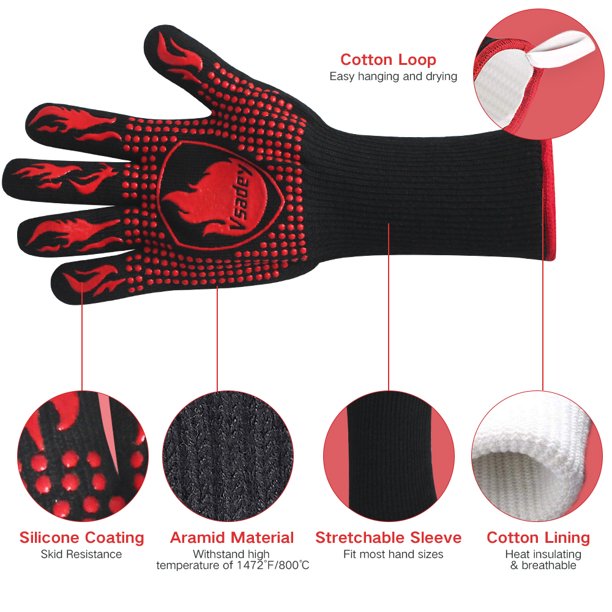 BBQ Gloves Cooseas 1472°F Heat Resistant Grill Gloves Silicone Non-Slip Oven Gloves