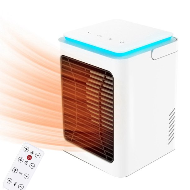 Electric Portable Space Heater with Remote Control, 800W/1000W Fast Heating Heater Built-in Timer and 7-color Night Lights for Bedroom Desk Office and Indoor Use