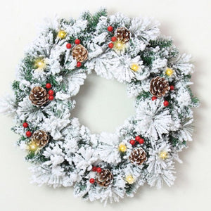 Artificial Christmas Wreath Pre-Lit Garlands, Green, Spruce, Lights, Pine Cones, Berry Clusters, Frosted Branches, Christmas Collection, Xmas Decor for Front Door Mantel Wall Window, 24 inches