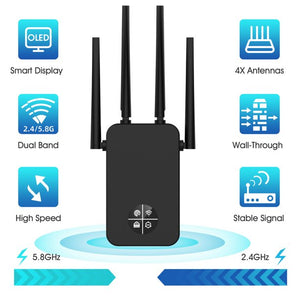 WiFi Extender WiFi Range Extender Wireless Internet Booster Cover up to 5000 sq.ft & 35 Device Wireless Signal Booster Repeater with Ethernet Port Extend Internet WiFi to Home Device