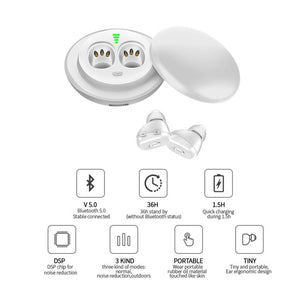 Bluetooth Hearing Aids for Ears, Rechargeable Hearing Amplifier for Senior, Inner-Ear Hearing Aid for Cellphone, TV and Music, Noise Reduction with Portable Charging Case, White