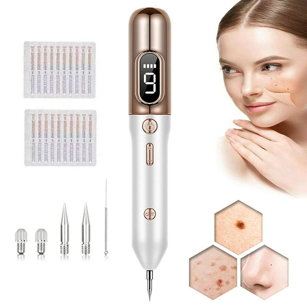 Skin Tag Remover, 9 Level Adjustable Mole Remover Pen with USB Charging and 20 Replaceable Needles, Home Usage, White