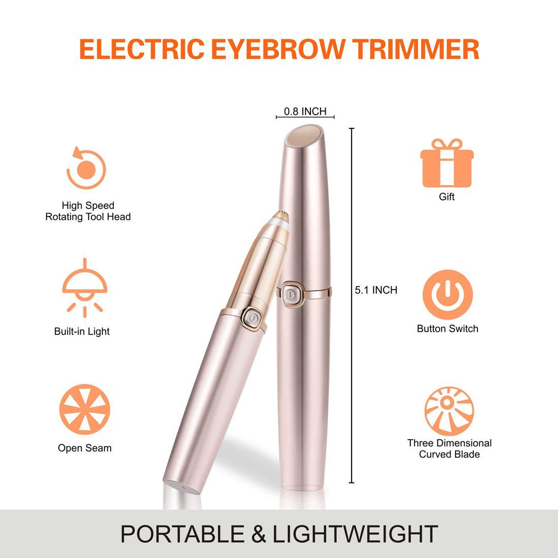 Ifanze Eyebrow Hair Remover, Electric Facial Hair Trimmer Painless Eyebrow Hair Razor for Women with LED Light