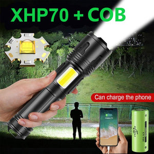 LAIGHTER 100000 Lumens Powerful Flashlight,Rechargeable Waterproof Searchlight XHP70 Super Bright Handheld Led Flashlight Tactical Flashlight 22650 Battery USB Zoom Torch for Emergency Hiking Hunting Camping