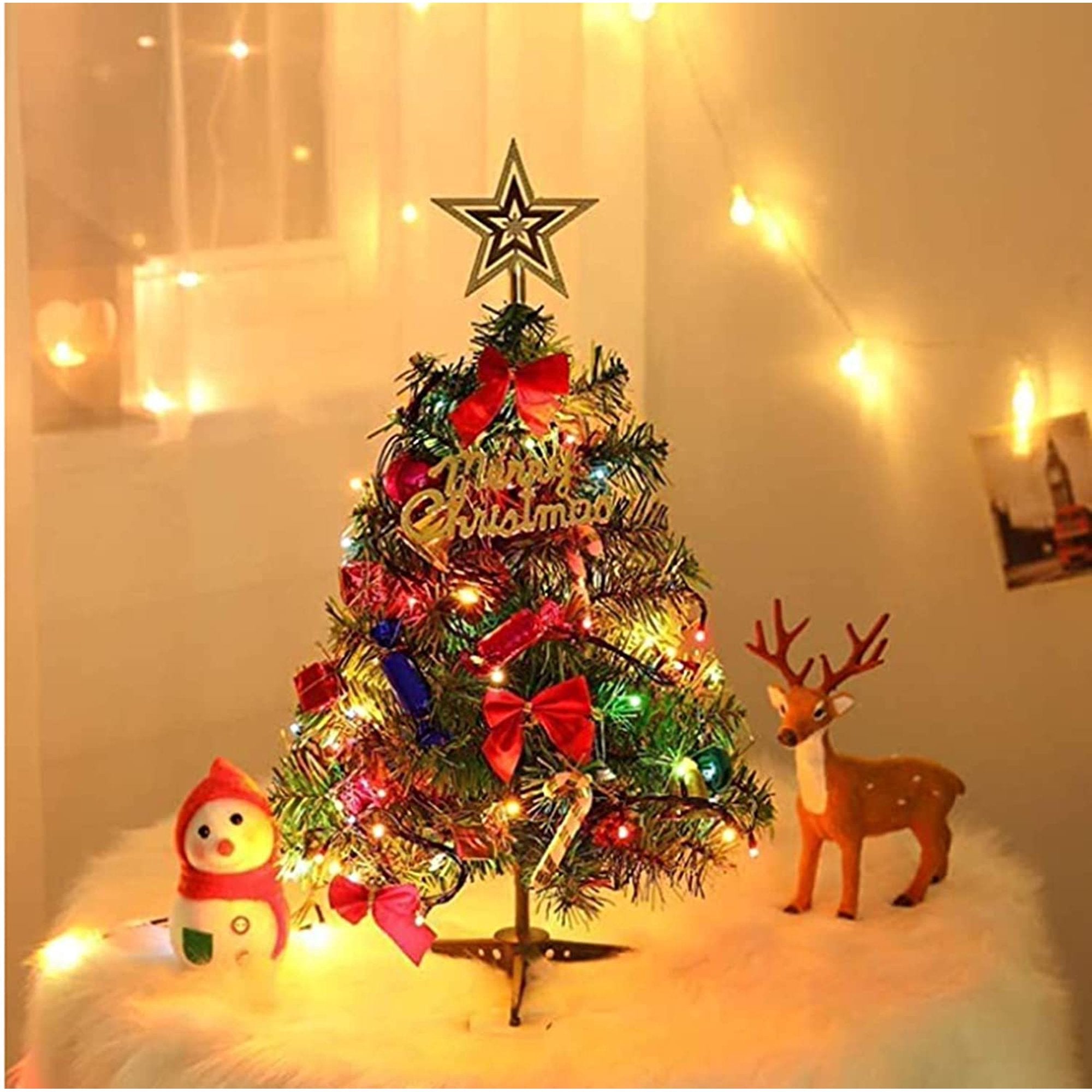 50cm Tabletop Christmas Tree with Led Hanging Lights Desktop Mini Xmas Tree Decoration