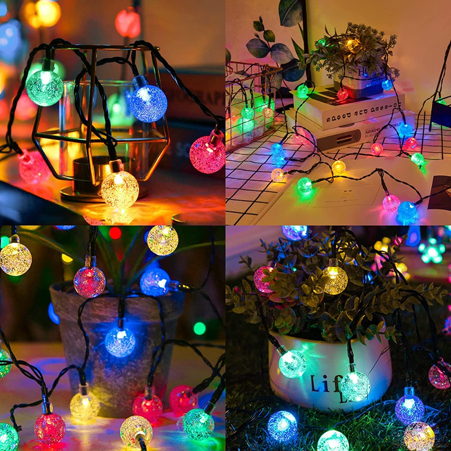 Solar Fairy String Lights with 8 Modes Outdoor, 21.3 Feet 30 LED Color Crystal Globe Lights, 8 Modes Solar Patio Lights for Garden, Fence, Tree, Wedding, Party Christmas Decor