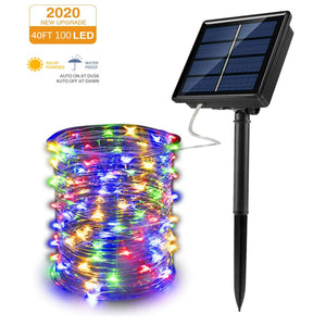 Outdoor Solar String Lights, 40ft 100 LED 8 Lighting Modes Copper Wire Solar Decorative Lights, Waterproof Solar Fairy Lights for Garden, Wedding, Patio, Bedroom, Party, Bushes, Trees and Christmas