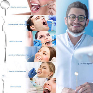 Dental Picks For Teeth, 5 Pack Dental Picks Stainless Steel Dental Scraper, Scaler Pick Hygiene Set With Mouth Mirror, Dentist Tool Kit Tweezer Kit For Dentist, Dental Picks For Personal Using, J203