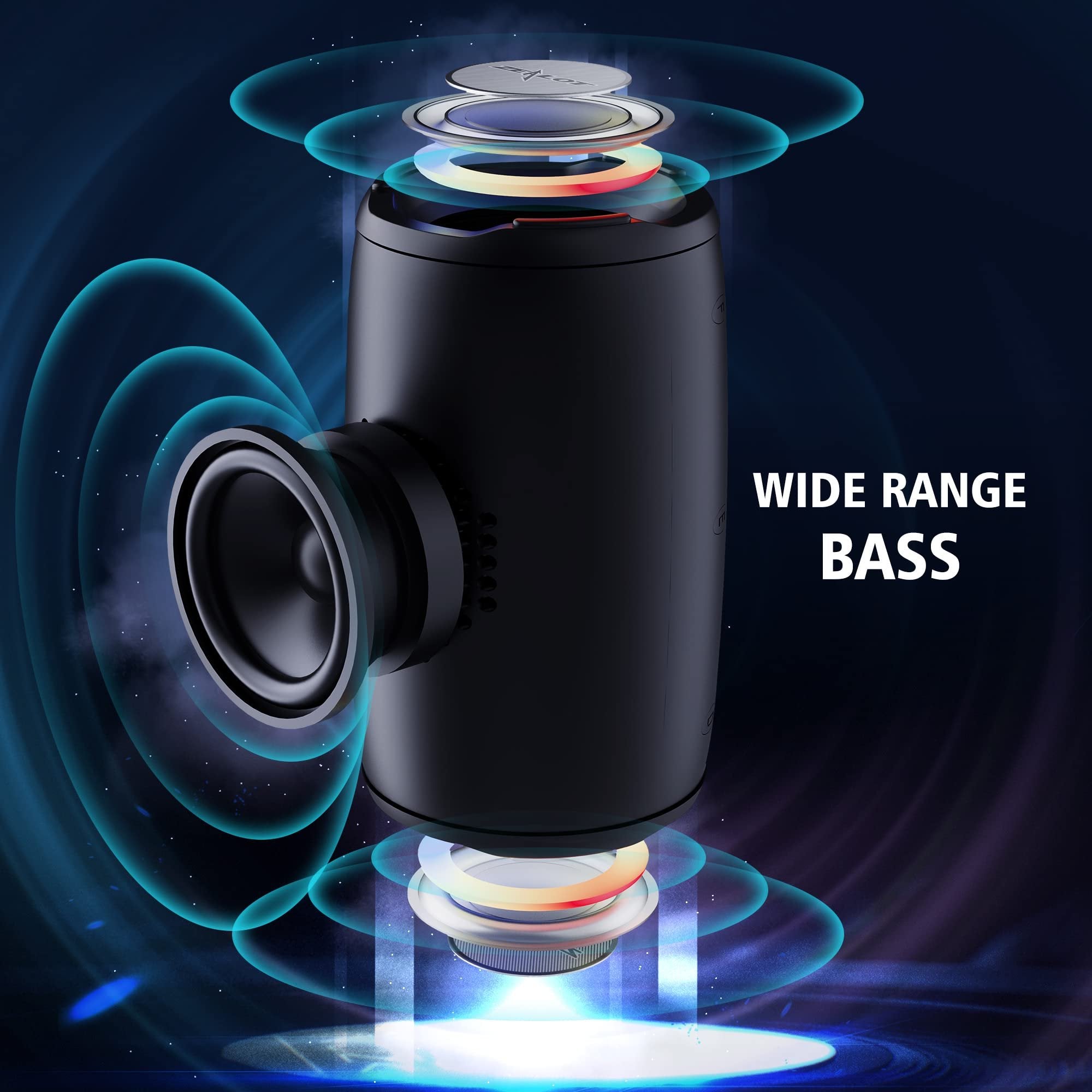 Doosl Bluetooth Speaker, Portable Waterproof Wireless Speaker with Dazzling Color LED Light, Built-in Noise-Canceling Mic, Black