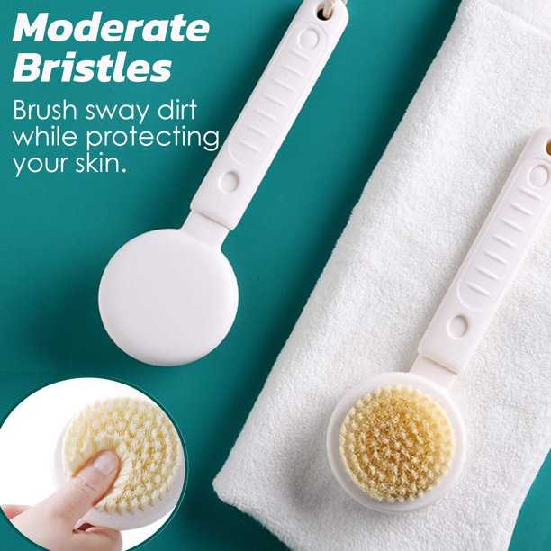 Bath Body Brush, Adjustable Long Handle Back Scrubber, Shower Brush with Soft and Comfy, Bristles Gentle Exfoliation Improve Skin's Health and Beauty Wet or Dry Brushing,white