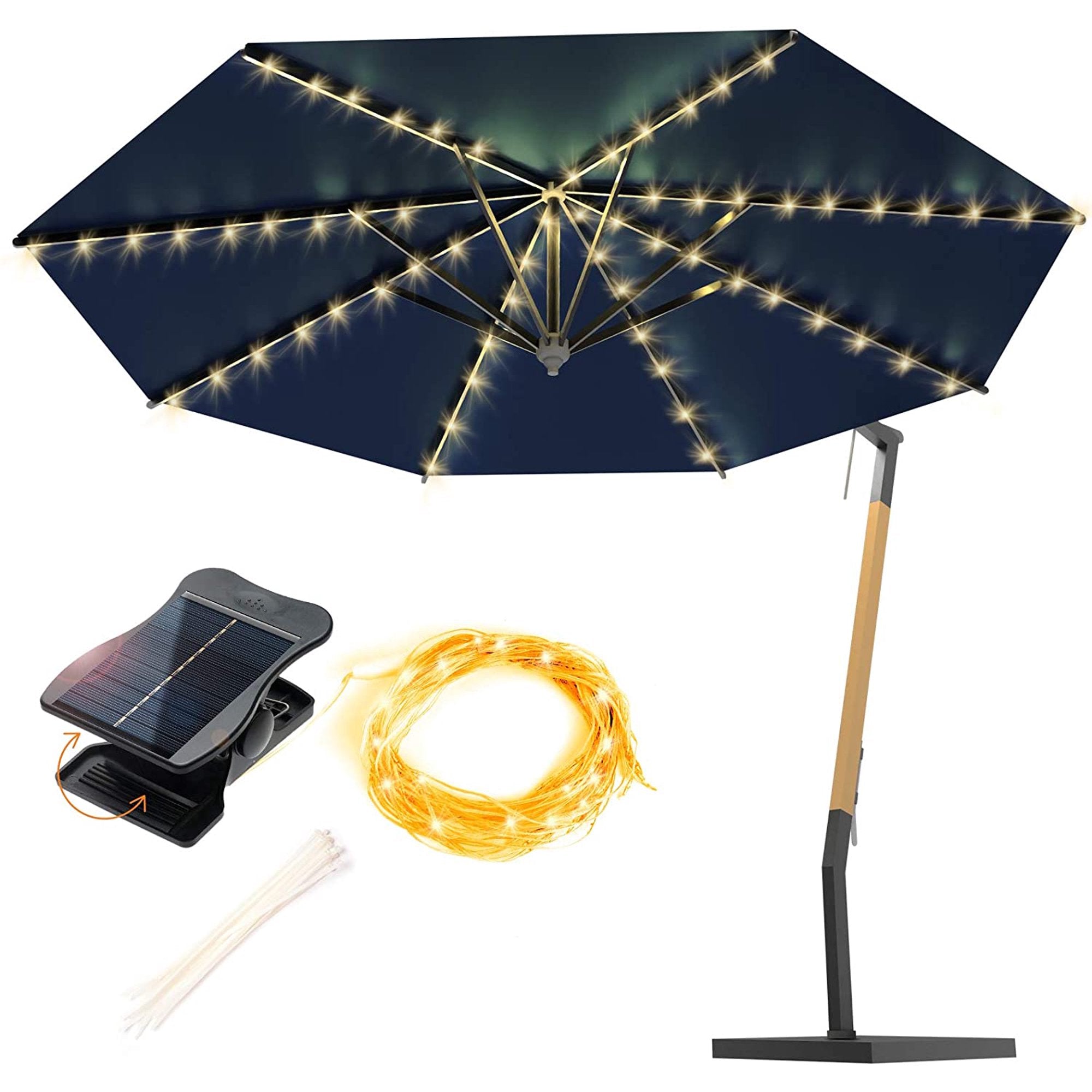 Patio Umbrella String Lights,Umbrella Solar Lights Waterproof Garden Yard Lamp, Warm White Light