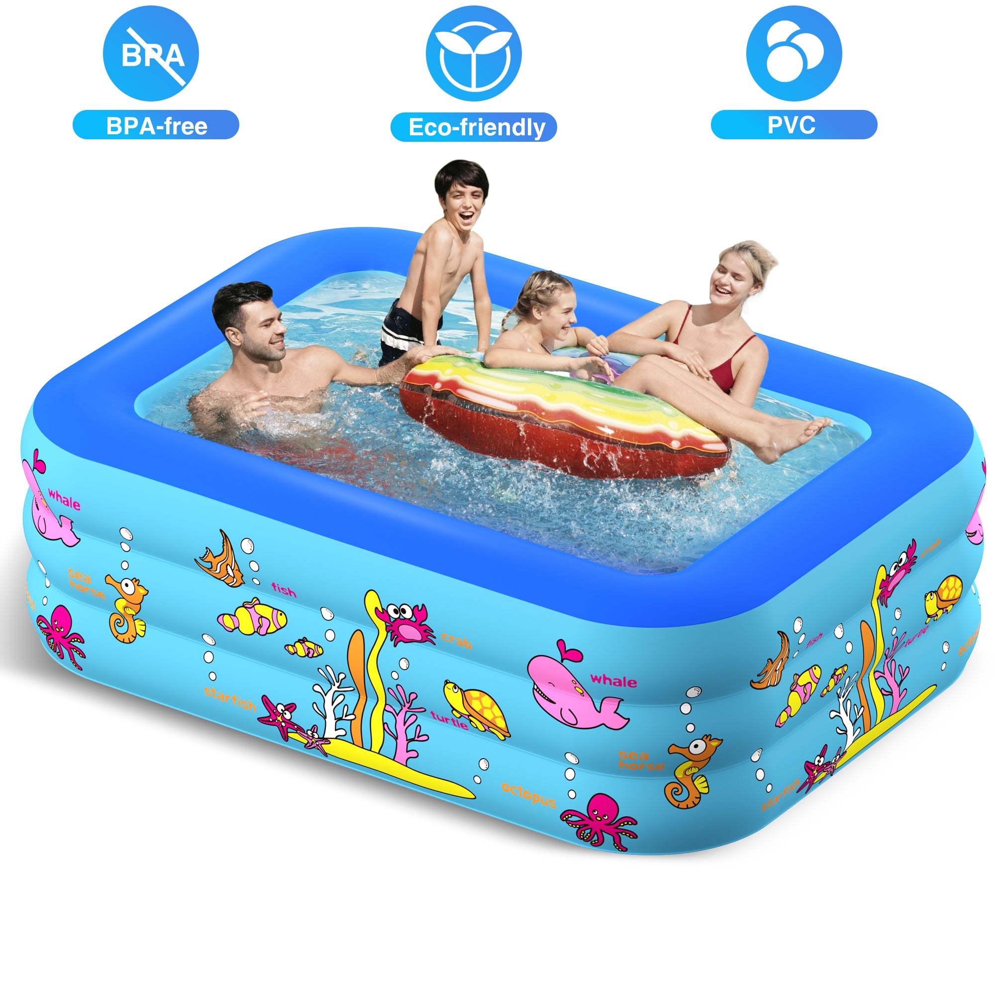 Inflatable Swimming Pool, 87" x 57" x 25" Durable Backyard Blow Up Lounge Pool with Pump, Full-Sized Inflatable Pool for Kids, Adults, Outdoor, Backyard, Summer Water Party,J320