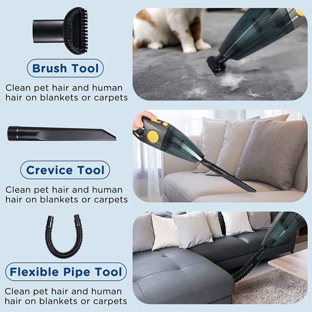 Portable car vacuum cleaner with HEPA filter, for deep cleaning