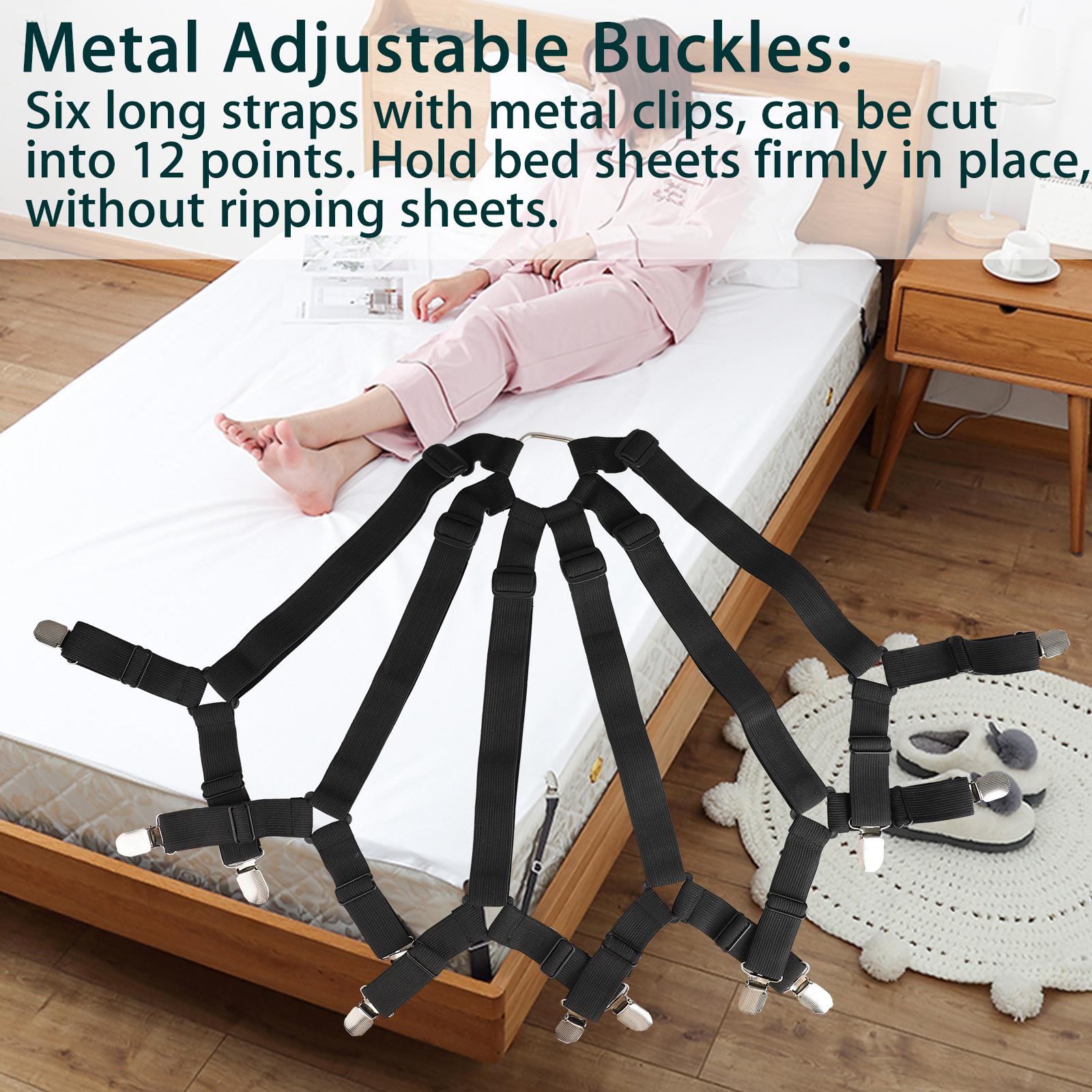 Bed Sheet Holder Straps , Vinmall Adjustable 6 Sides Bed Sheet Clips, Heavy Duty Triangle Bed Sheet Fasteners, Black
