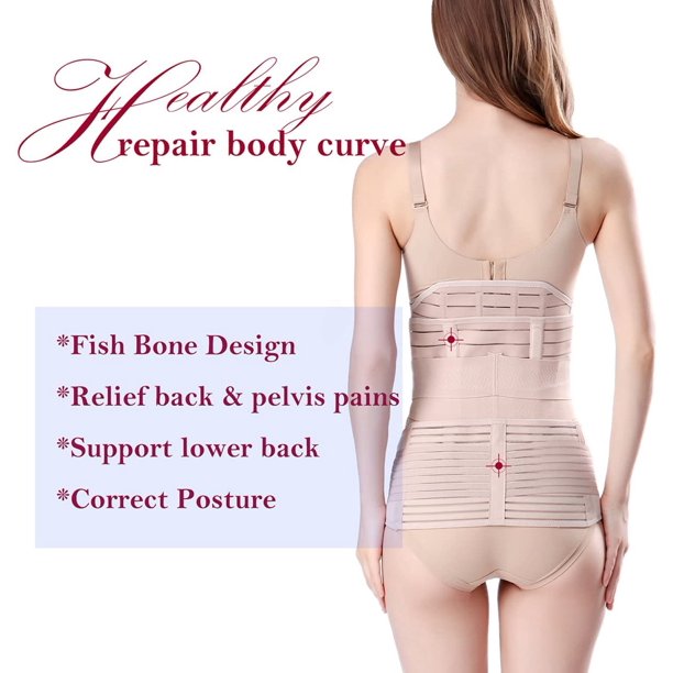 Vinmall Postpartum Recovery Girdle Wrap 3 in 1, Postpartum Support with Recovery Belly waist pelvis C-Section Recovery Belt, Beige, L Size