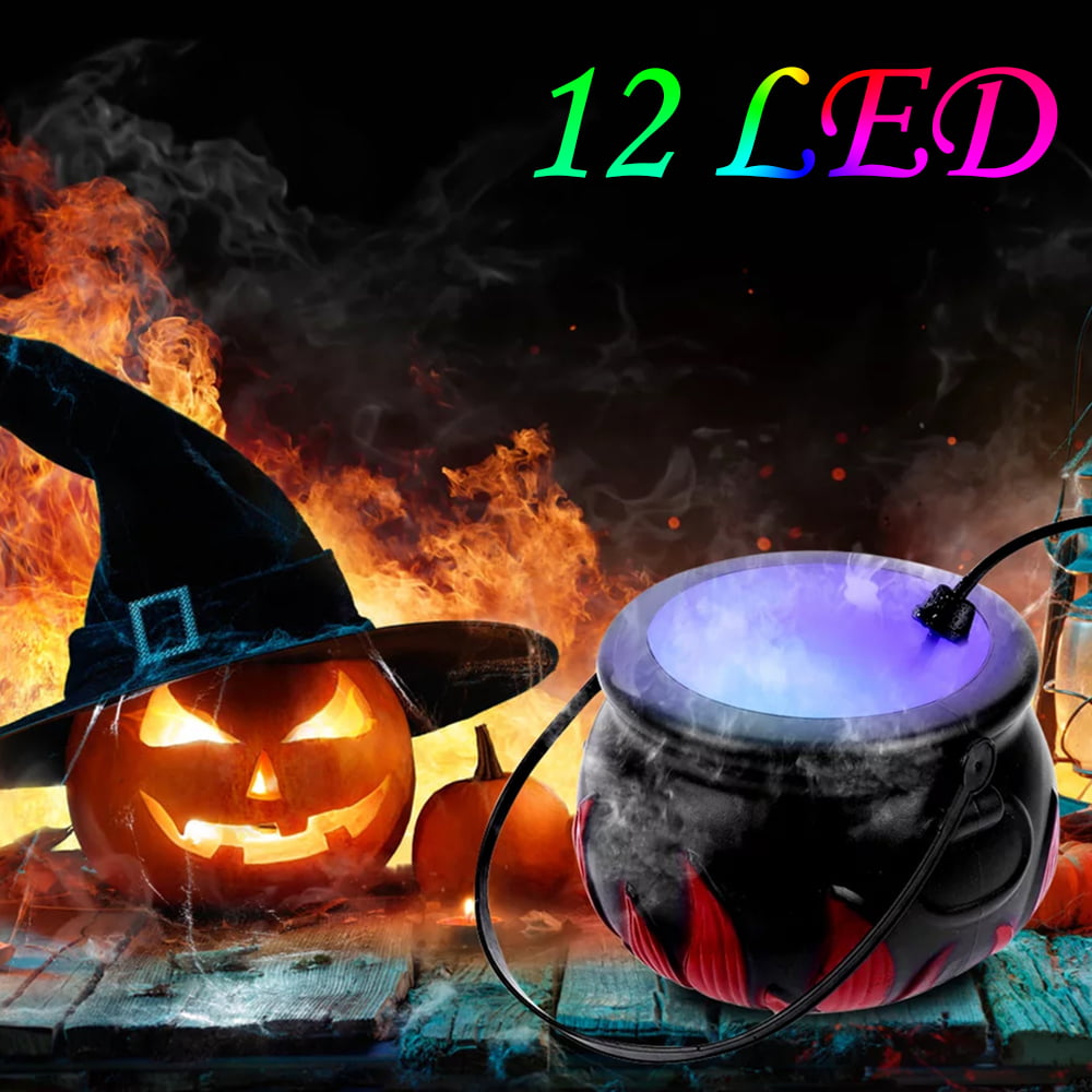 Melliful Halloween Mist Maker Fogger, Witch Cauldron Smoke Fogger Machine with RGB Light, Witch Jar for Halloween Party Decoration