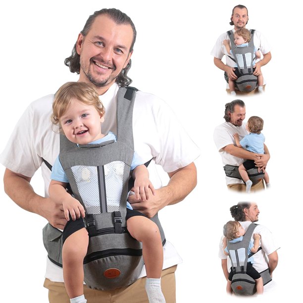 Baby Carrier with Hip Seat, iFanze 6-in-1 All-In-One Ergonomic Baby Carrier Front and Back Baby Sling with Waist Stool and Lumbar Support for Breastfeeding Newborn to Toddler (Gray)