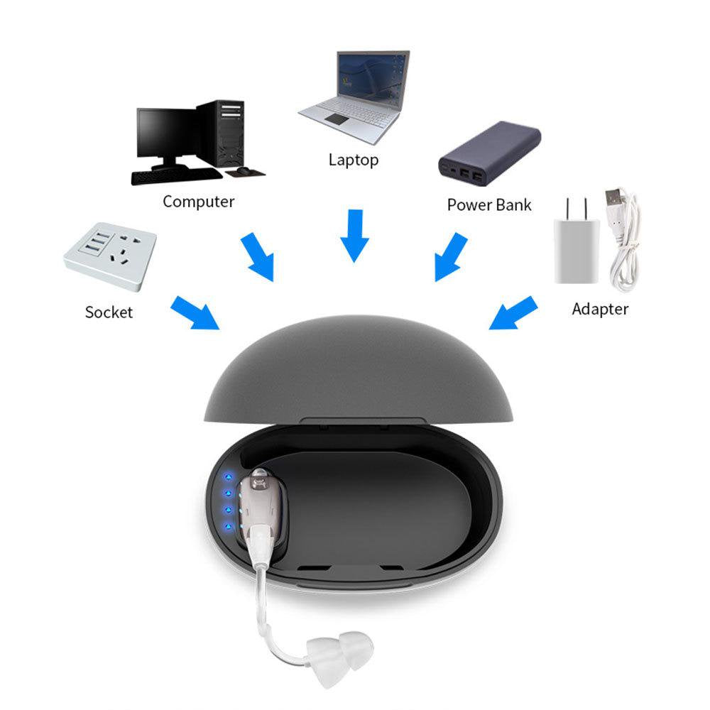 Rechargeable Hearing Aids for Both Ears, Vinmall Digital Hearing Amplifier with Charging Case, 1 Pair, Silver